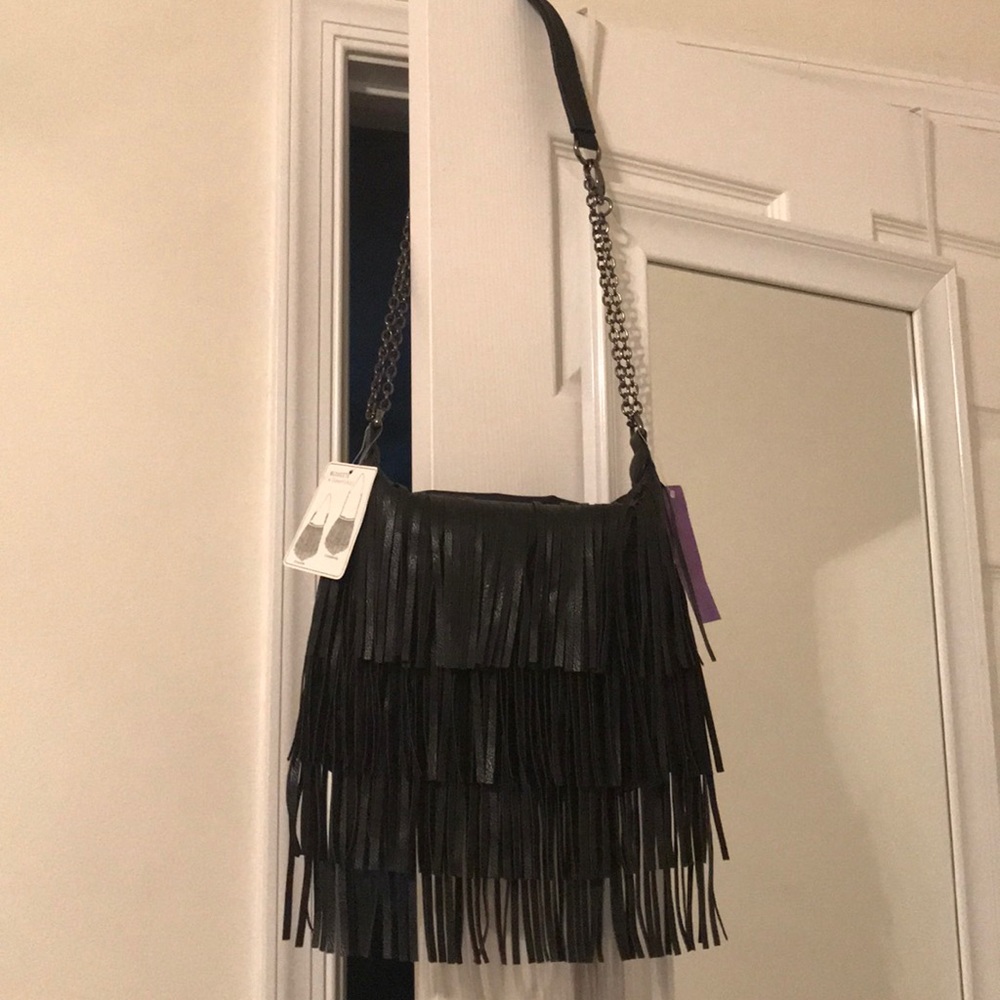 Steve Madden black fringe convertible bag